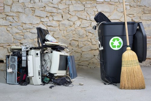 Recycling bins filled with construction debris